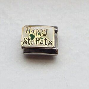 Happy St. Pat's enamel 9mm stainless steel italian charm bracelet link new